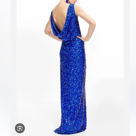 Sachin & Babi Mariah Embellished Sequin Boat Neck Draped Open Back Gown -Reemoly